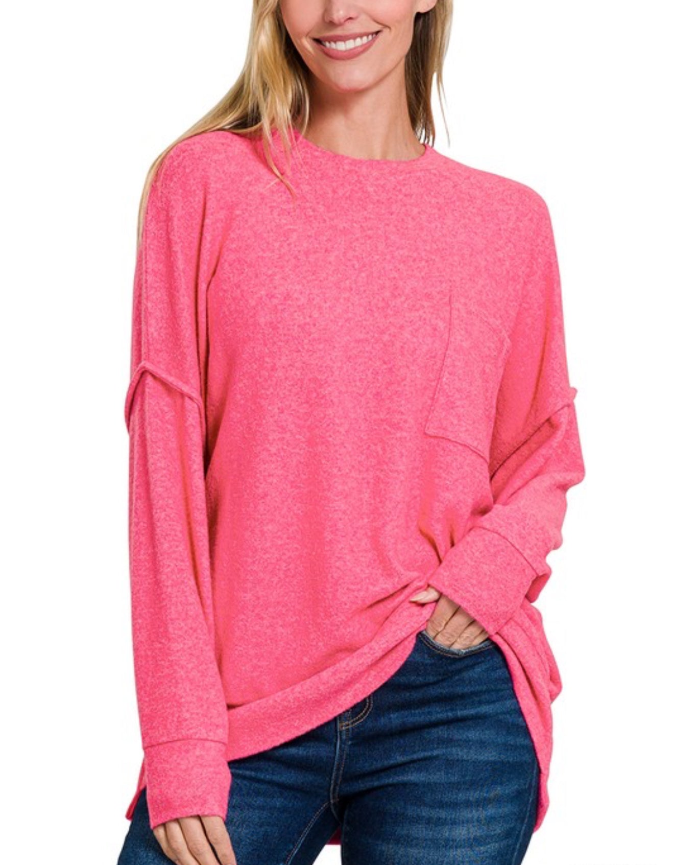 Sweater Weather Pocket Sweater Fuchsia