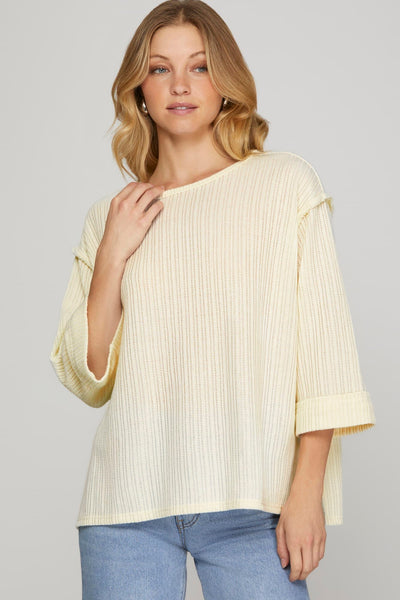 Quarter Sleeve Knit Sweater Top Ivory