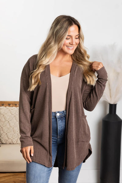 Urban Ribbed Knit Cardigan Camel