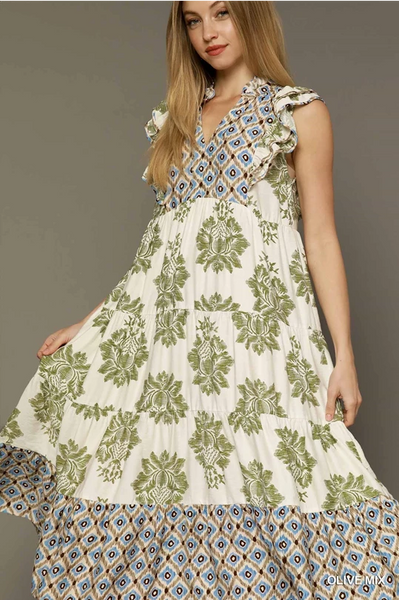 UMGEE Garden Party Midi Dress Green Mix