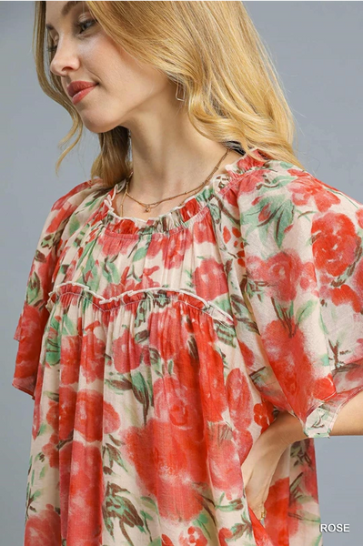 UMGEE Rose Watercolor Tiered Dress