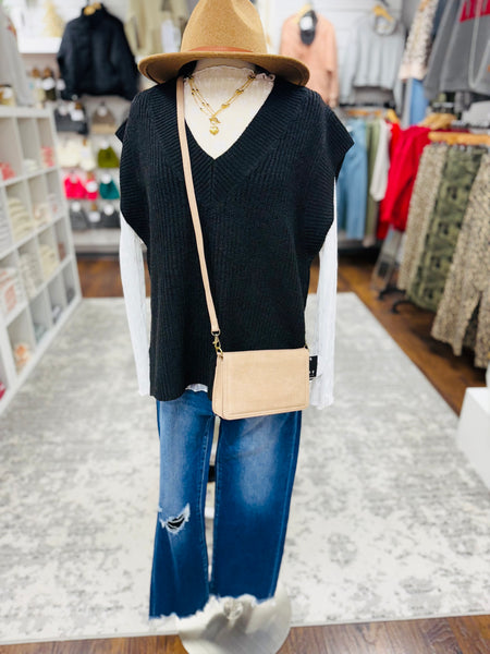 V Neck Boxy Sweater Vest Black