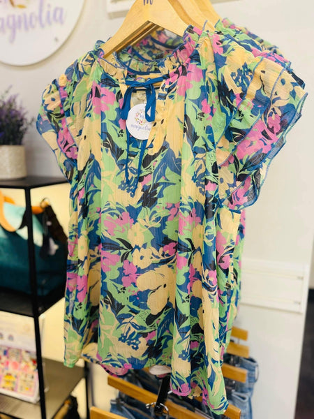 UMGEE Key West Floral Top Blue Mix