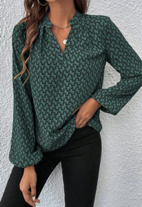 Dark Green Geo Print Top