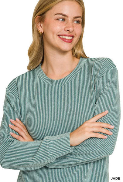 Presley Ribbed Long Sleeve Top Jade