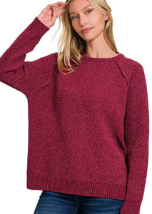 Chenille Raglan Sweater Dark Red