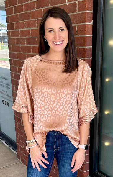 Taupe Leopard Satin Bell Sleeve Top