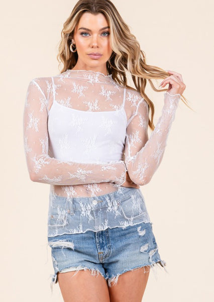 White Floral Lace Layering Top