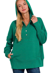 Snap Button Hooded Sweatshirt Green