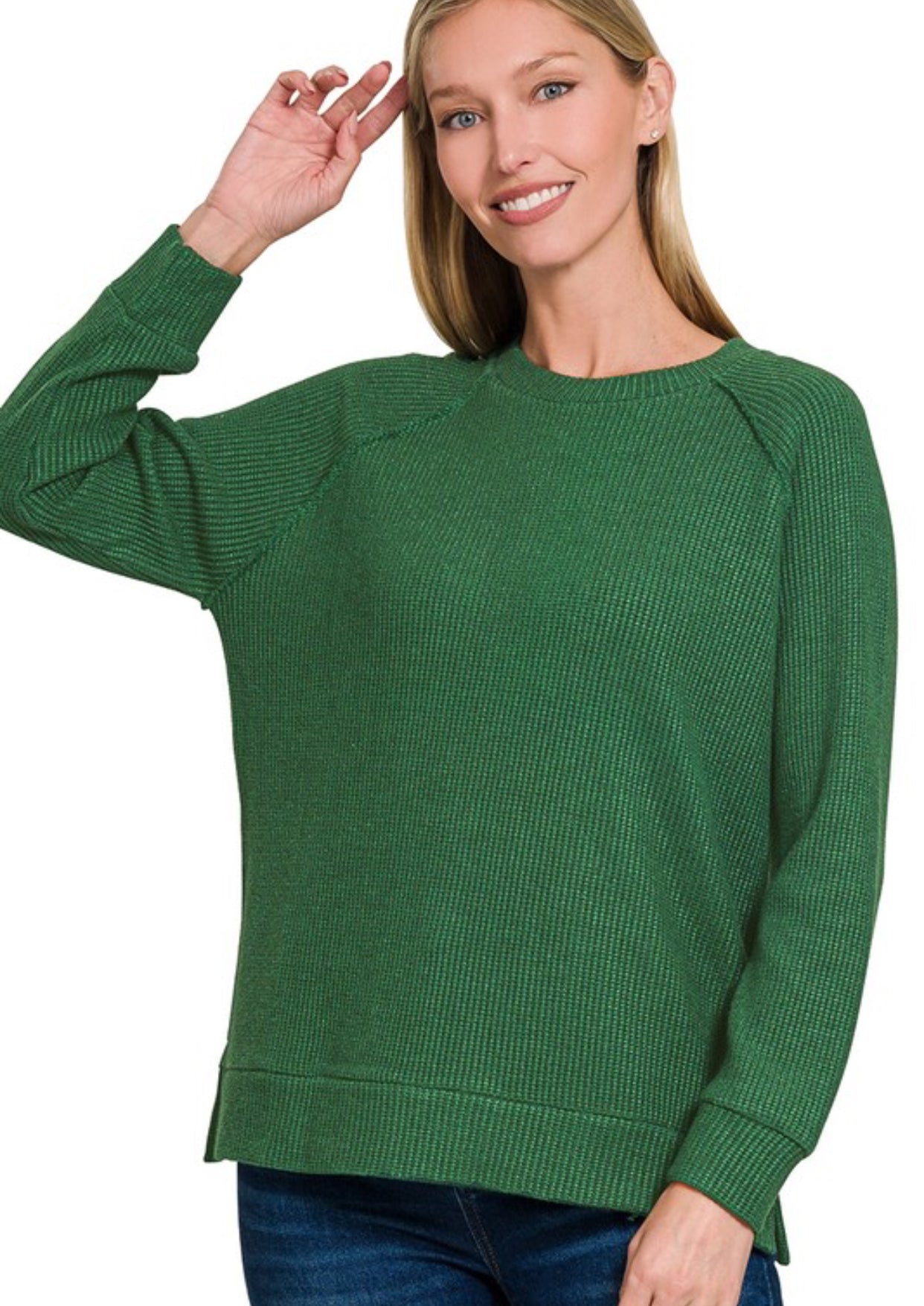 Crew Neck Raglan Sweater Dark Green