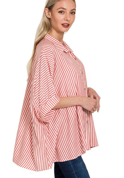 Lucky Stripes Oversized Button Up Red Stripe