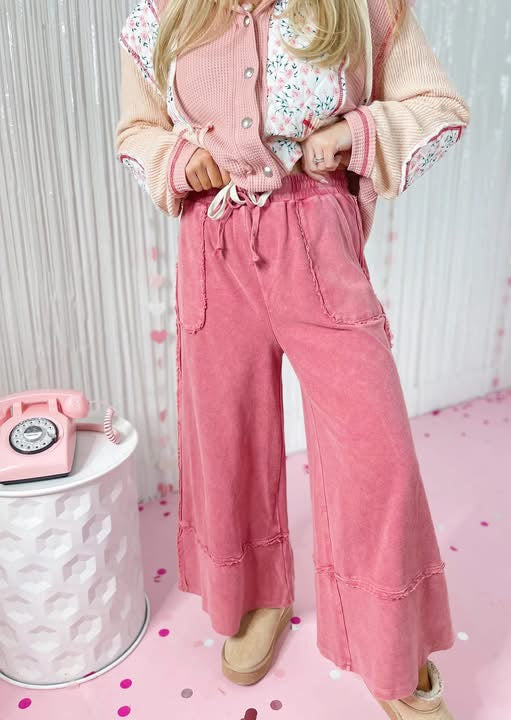 Boho Red Wide Leg Mineral Washed Pant