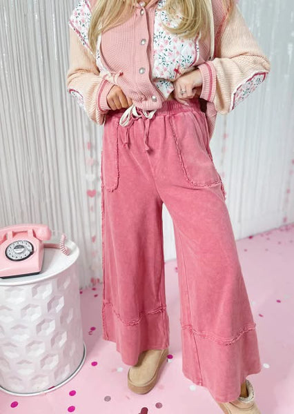 Boho Red Wide Leg Mineral Washed Pant