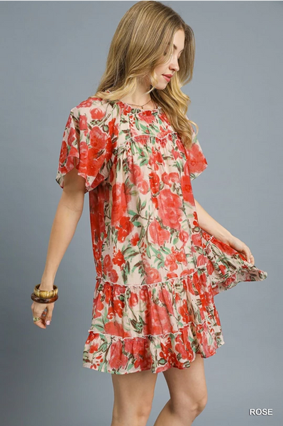 UMGEE Rose Watercolor Tiered Dress