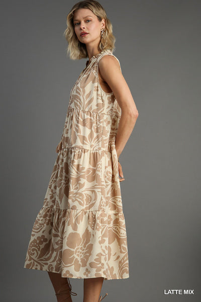 UMGEE Two Tone Floral Midi Dress Latte