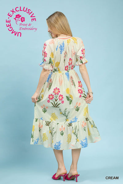 UMGEE Cream Multi Floral Embroidered Dress
