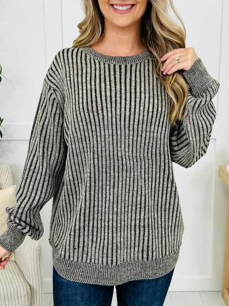 Curved Hem Two Tone Sweater Black