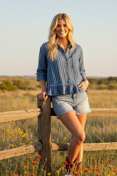Bailey Denim Striped Peplum Top