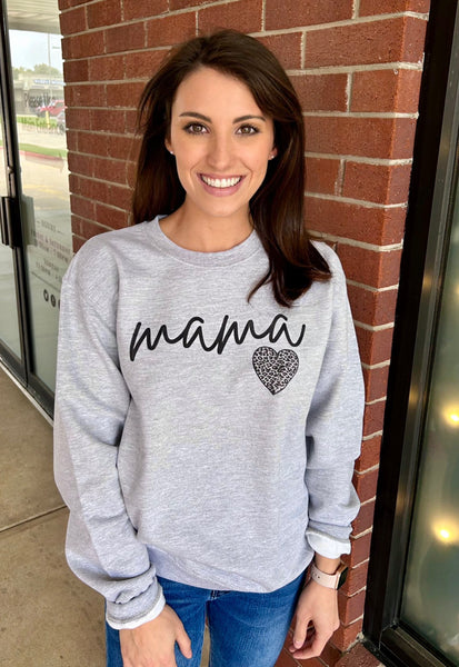 Mama Script Leopard Heart Lounge Sweatshirt