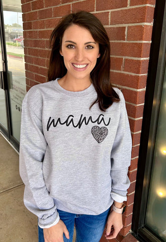 Mama Script Leopard Heart Lounge Sweatshirt