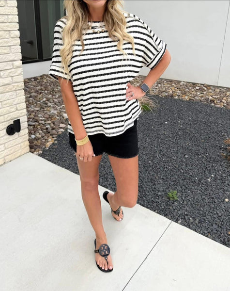Stripe Textured Tee Black