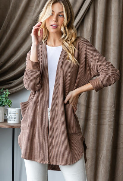 Urban Ribbed Knit Cardigan Camel