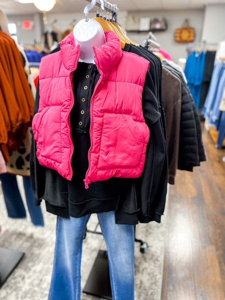 Hot Pink Cropped Puffer Vest