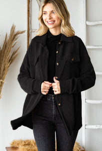 Textured Urban Ribbed Button Down Shacket Black