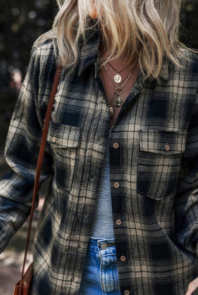 Black Plaid Flannel Button Down