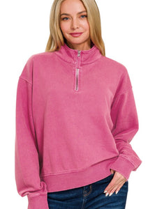 French Terry Half Zip Sweatshirt Pullover Wine