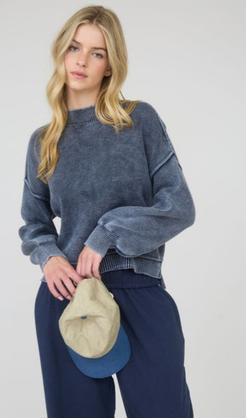Acid Wash Sweater Pullover Midnight