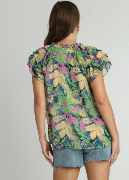 UMGEE Key West Floral Top Blue Mix