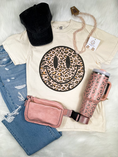 Leopard Smiley Comfort Colors Tee