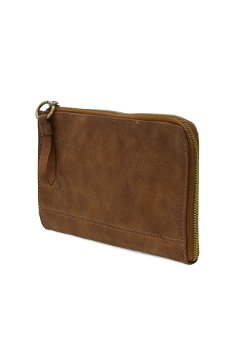 2 PC Karina Convertible Wristlet & Wallet Set Walnut Faux Suede