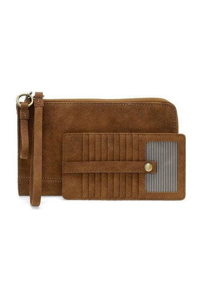 2 PC Karina Convertible Wristlet & Wallet Set Walnut Faux Suede