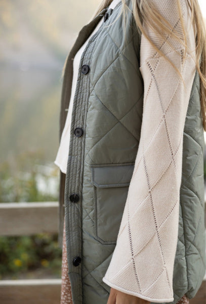 Dusty Green Quilted Long Puffer Vest