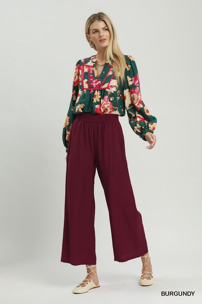 UMGEE Wide Leg Pull On Pant Burgundy