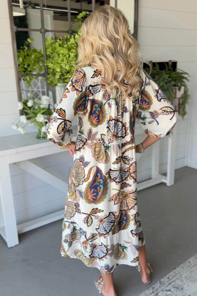 UMGEE Cream Boho Floral Dress