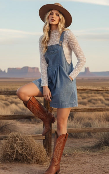 Mineral Washed Denim Overall Romper