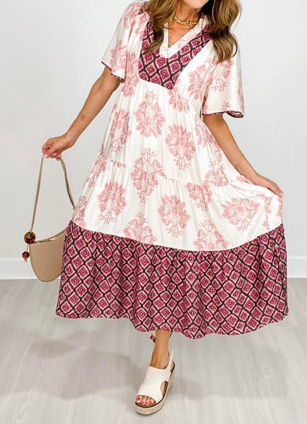 Blush Mix Print Midi Dress