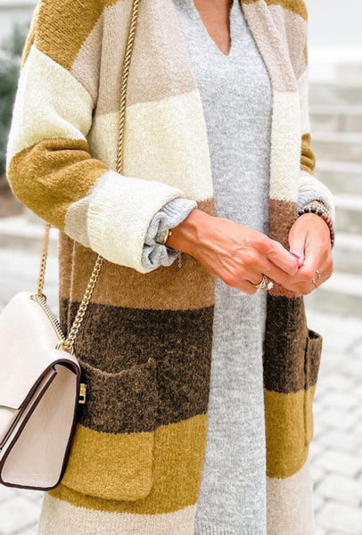 Harvest Spice Color Block Pocket Cardigan