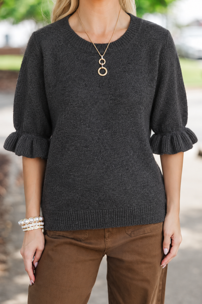 Soft Ruffle Sleeve Sweater Charcoal