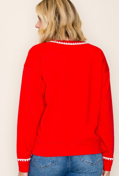 Contrast Stitch Cotton Luxe Sweatshirt Red