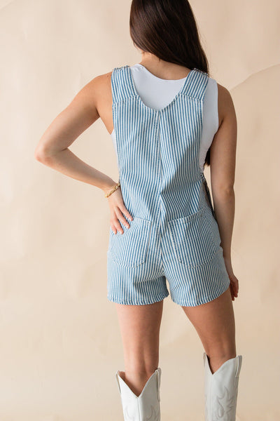MICA Striped Denim Overall Shorts