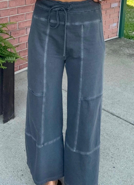 French Terry Wide Leg Pant Vintage Black
