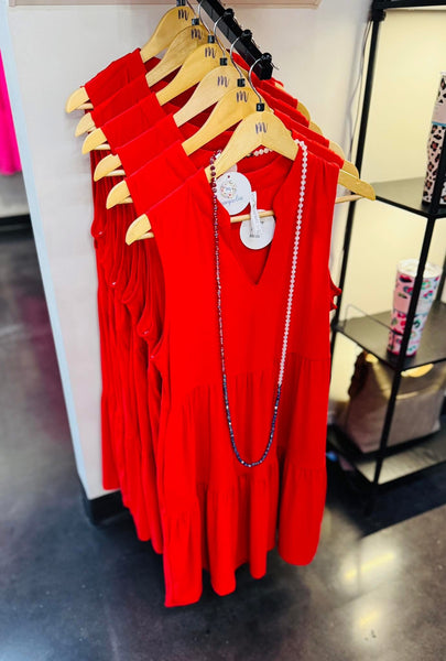 Solid Tank Ruffle Tiered Dress Red