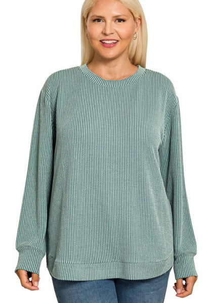 Presley Ribbed Long Sleeve Top Jade