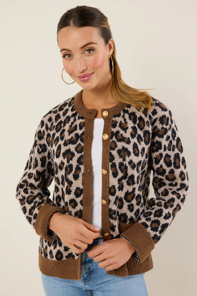 Leopard Pattern Knit Cardigan Sweater