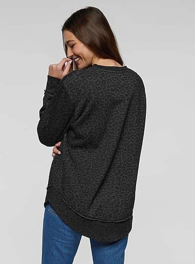 Weekend Fleece Casual Sweatshirt Black Leopard