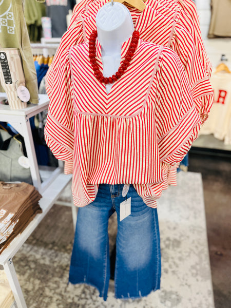 UMGEE Striped Puff Sleeve Top Raspberry
